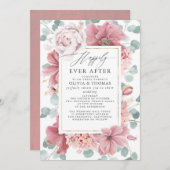 Dusty Rose Flowers Happily Ever After Wedding Einladung (Vorne/Hinten)