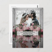 Dusty Rose Foto Blumenerbehandlungen Save the Date Postkarte (Vorne/Hinten)