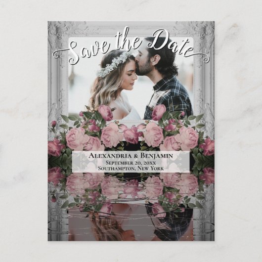 Dusty Rose Foto Blumenerbehandlungen Save the Date Postkarte (Vorderseite)