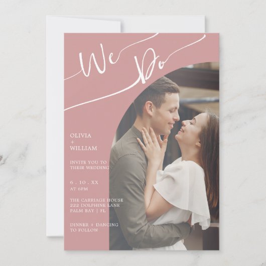 Dusty Rose Foto Hochzeit Einladung QR Code (Vorderseite)