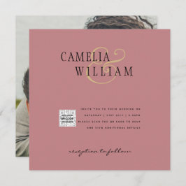 Dusty ROSE Foto Wedding Invite QR Code Rett Datum