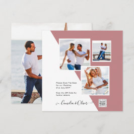 Dusty ROSE Foto Wedding Invite QR Code Rett Datum