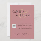 Dusty ROSE Foto Wedding Invite QR Code Rett Datum Einladung (Vorderseite)