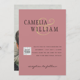Dusty ROSE Foto Wedding Invite QR Code Rett Datum Einladung