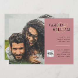 Dusty ROSE Foto Wedding Invite QR Code Rett Datum Einladung
