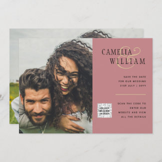 Dusty ROSE Foto Wedding Invite QR Code Rett Datum Einladung
