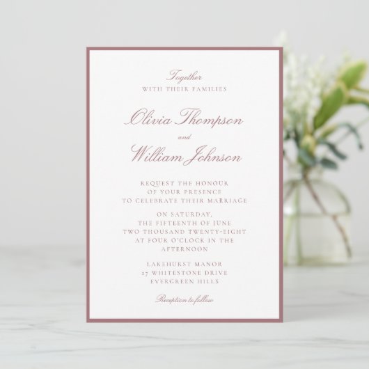 Dusty Rose Framed Wedding Invitation Einladung (Stehend Vorderseite)