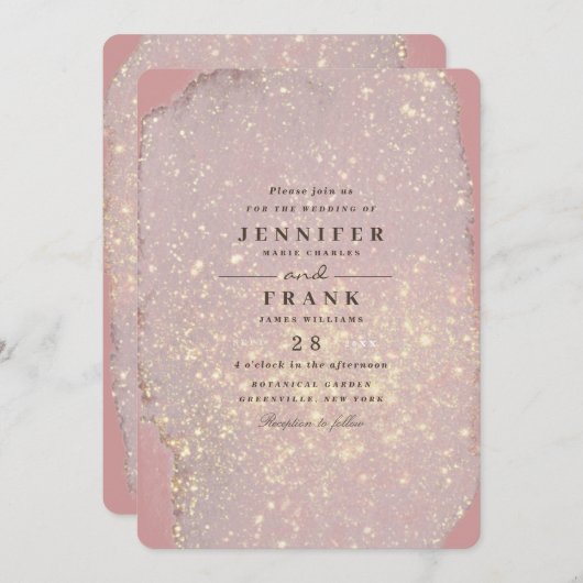 Dusty Rose Glam Gold Glitzer Elegant Modernes Rosa Einladung (Vorne/Hinten)