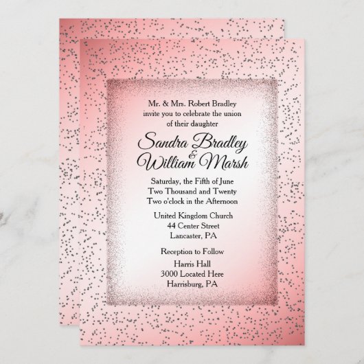 Dusty Rose Glitzer Hochzeit Einladung (Vorne/Hinten)