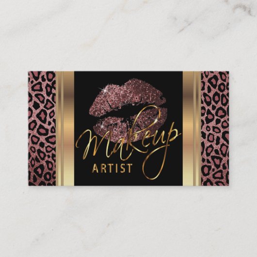 Dusty Rose Glitzer Lippen auf der Leopardenhaut Visitenkarte (Vorderseite)