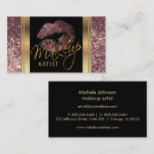 Dusty Rose Glitzer Lips und Elegantes Gold Script Visitenkarte (Vorne/Hinten)