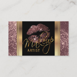 Dusty Rose Glitzer Lips und Elegantes Gold Script Visitenkarte