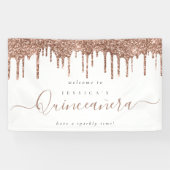 Dusty Rose Glitzer Tropfen Willkommen in Quinceañe Banner (Horizontal)