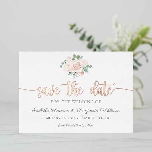 Dusty Rose Gold Ankündigung Datum freihalten (Stehend vorne)