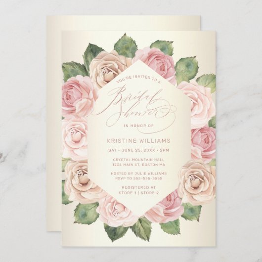 Dusty Rose Gold Aquarellfarben Brautparty Einladung (Vorne/Hinten)