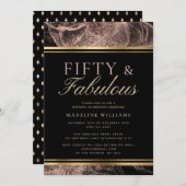 Dusty Rose Gold Black Fifty & Fabulous Geburtstag Einladung (Vorne/Hinten)