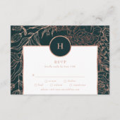 Dusty Rose Gold Emerald Monogram Wreath Wedding RSVP Karte (Vorderseite)