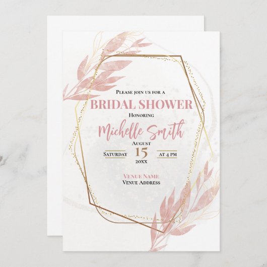 Dusty Rose Gold Eukalyptus Floral Brautparty Einladung (Vorne/Hinten)