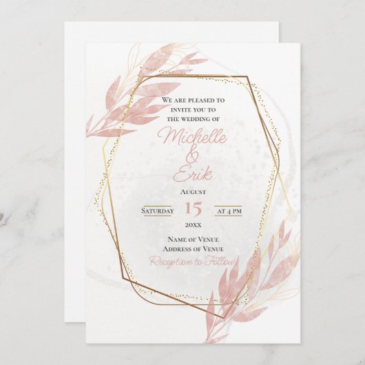 Dusty Rose Gold Gerahmt Elegant Moderner Luxus Einladung (Vorne/Hinten)