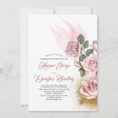 Dusty Rose & Gold Glitzer Blumenengagierte Party Einladung (Vorderseite)