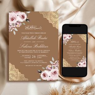 Dusty Rose Gold Lace QR Code Beige muslimische Hoc Einladung