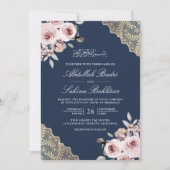 Dusty Rose Gold Lace QR Code Marine muslimische Ho Einladung (Vorderseite)