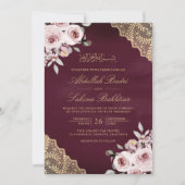 Dusty Rose Gold Lace QR Code Plum Muslim Wedding Einladung (Vorderseite)