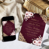 Dusty Rose Gold Lace QR Code Plum Muslim Wedding Einladung