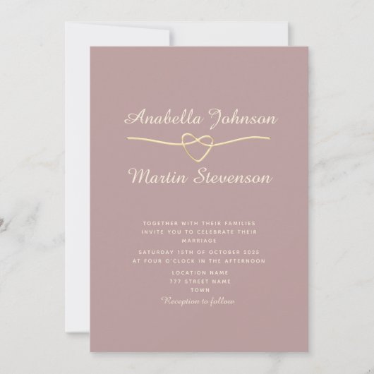 Dusty Rose Gold Minimalistisch Wedding Einladung (Vorderseite)