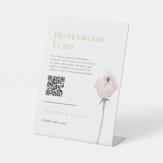 Dusty Rose Gold Modern Wedding Honeymoon Fund Sign Sockelschild (Vorderseite)