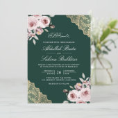 Dusty Rose Gold QR Code Emerald Muslim Wedding Einladung (Stehend Vorderseite)