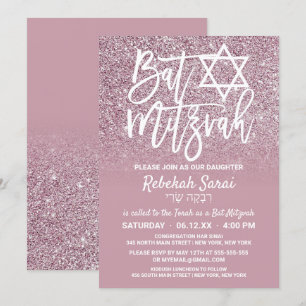 Dusty Rose Gold Rosa Glitzer Ombre Bat Mitzvah Einladung