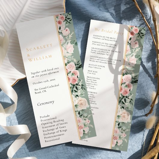 Dusty Rose Gold Sage Green Moderne Hochzeit Programm