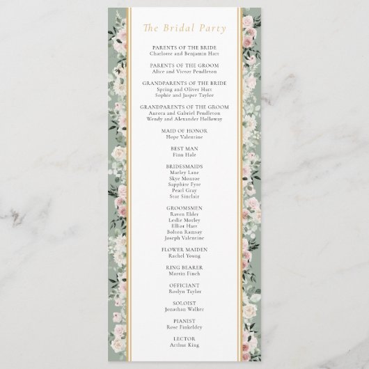 Dusty Rose Gold Sage Green Simple Wedding Programm (Rückseite)