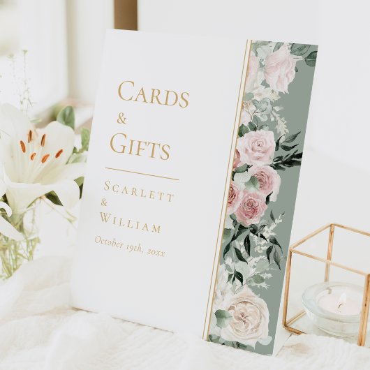 Dusty Rose Gold Sage Green Wedding Cards und Gesch Sockelschild