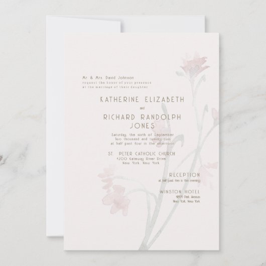 Dusty Rose Gold Text 2 Veranstaltungsort Hochzeit Einladung (Vorderseite)