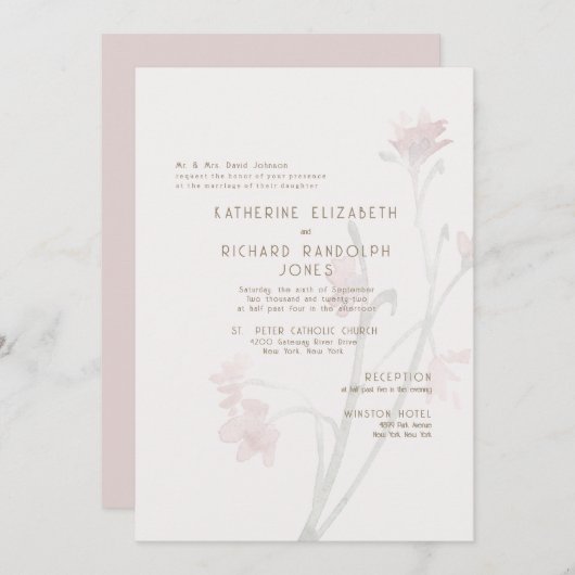 Dusty Rose Gold Text 2 Veranstaltungsort Hochzeit Einladung (Vorne/Hinten)
