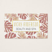 Dusty Rose, Gold tropische Blätter Visitenkarten (Vorderseite)