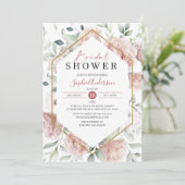 Dusty Rose Gold und Eucalyptus Boho Brautparty Einladung (Stehend Vorderseite)