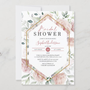 Dusty Rose Gold und Eucalyptus Boho Brautparty Einladung