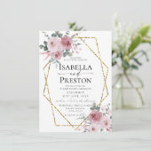 Dusty Rose Gold Wasserfarbenfrohe Blumenzehen Einladung (Stehend Vorderseite)