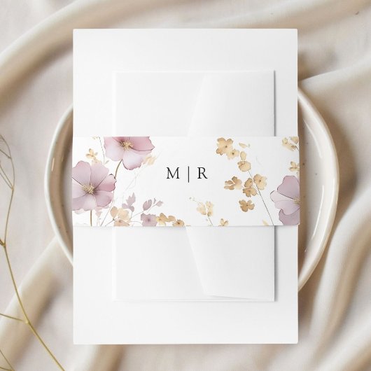 Dusty Rose & Gold Wildblume Blumenhochzeit Einladungsbanderole