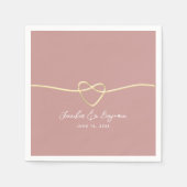 Dusty Rose Goldenes Herz Minimalistisch Hochzeit Serviette (Vorderseite)
