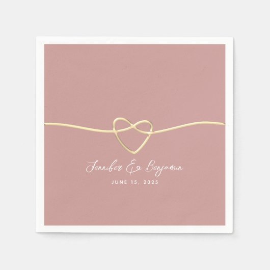 Dusty Rose Goldenes Herz Minimalistisch Hochzeit Serviette (Vorderseite)