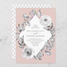 Dusty Rose Gray floral Diamond Wedding Einladung