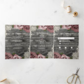 Dusty Rose Gray Wood Trifold Wedding Program Dreifach Gefaltete Einladung (Innenseite)