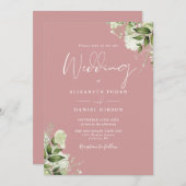 Dusty Rose Greenerity Blätter Monogram Wedding Einladung (Vorne/Hinten)