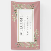Dusty Rose Greenerity Foliage Hochzeit Begrüßung Banner (Vertikal)