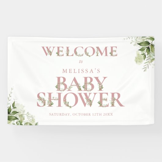 Dusty Rose Greenerity Letter Baby Dusche Willkomme Banner (Horizontal)