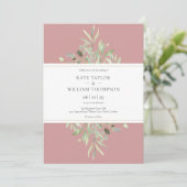 Dusty Rose Greenery Bloral Wedding Einladung (Stehend Vorderseite)